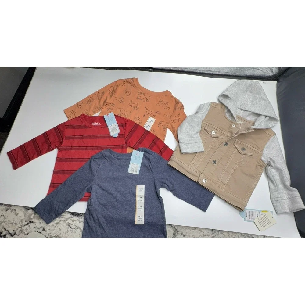 NEW four piece boys size 18 months Cat & Jack long sleeve shirts & jacket bundle